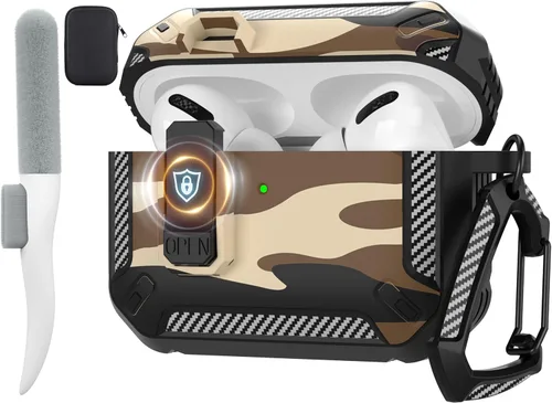 Vista 32 de Maxjoy Funda para AirPods Pro 3 2025, MagSafe compatible con bloqueo automático, funda protectora a prueba de golpes con soporte para teléfono