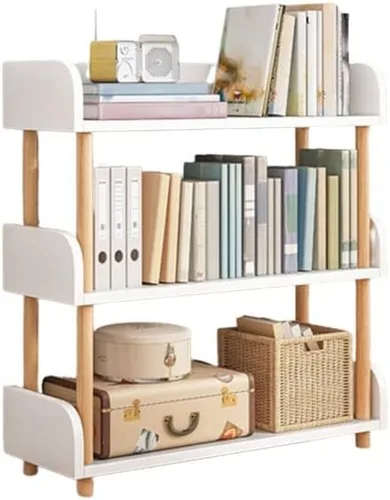 Vista 12 de Estantería de 3 niveles, estantería estándar para el hogar, moderna estantería de madera con estantes rectangulares para dormitorio, oficina Blanco