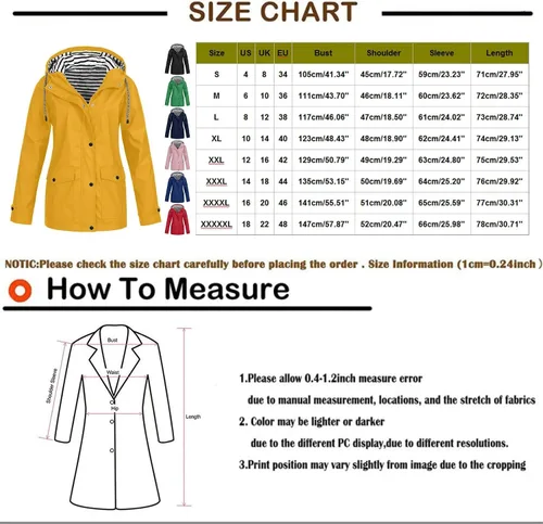 Vista 5 de Womens Rain Coats Long Sleeve Hooded Waterproof Jacket