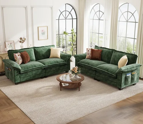 Vista 28 de KKL Sofá Seccional Modular de 89 Pulgadas, Sofá de Amor de 2 Asientos Sofá Nube con Asiento Profundo, Sofás Seccionales de Chenilla para Sala
