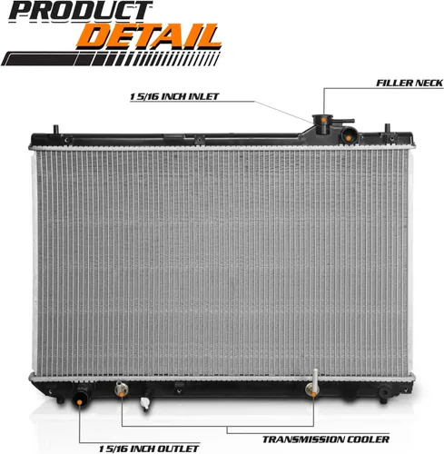 Vista 2 de M-AUTO Radiador de aluminio estilo OE compatible con Toyota Highlander 2001 2002 2003 3.0L V6 sin paquete de remolque transmisión automática DPI 2452