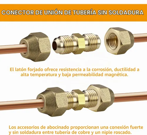Vista 3 de Paquete de 2 conectores de junta de extensión de tubería de cobre de CA, adaptadores de acoplamiento de tubería de aire acondicionado de 1/2 pulgada