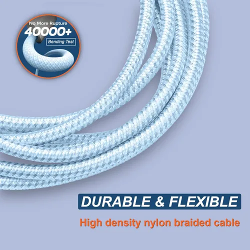 Vista 4 de Paquete de cables USB C a USB C, 2 cables azules + 2 blancos + 2 cables de carga rápida trenzados negros de 3.3 pies, cable PD tipo C de 60 W