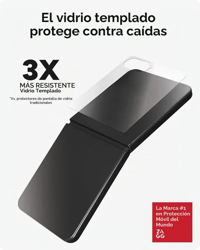 Vista 3 de ZAGG Glass+ - Protector de pantalla para Samsung Galaxy Z Flip7 (solo pantalla frontal), 3 veces más fuerte, resistente a los arañazos, resistente a