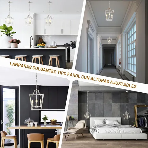 Vista 6 de foucasal Lámpara Colgante de Linterna Níquel Cepillado Accesorios de Lámpara Colgante de 3 Luces Accesorio de Luz de Linterna, 9.4" Iluminación