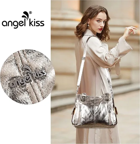 Vista 3 de Angel Kiss Bolsos para mujer con tiras en la parte superior, bolso estilo Hobo, bolsas de hombro espaciosas y casuales, cartera estilo Tote de PU