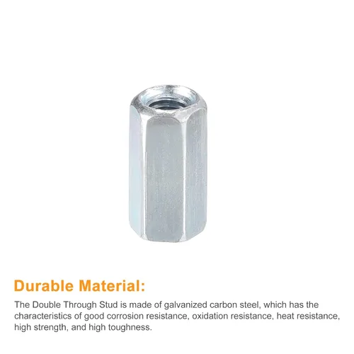 Vista 4 de uxcell 20 tuercas de acoplamiento M4x8x15mm - Acoplador de varilla roscada hexagonal de acero al carbono galvanizado para muebles, electrónico