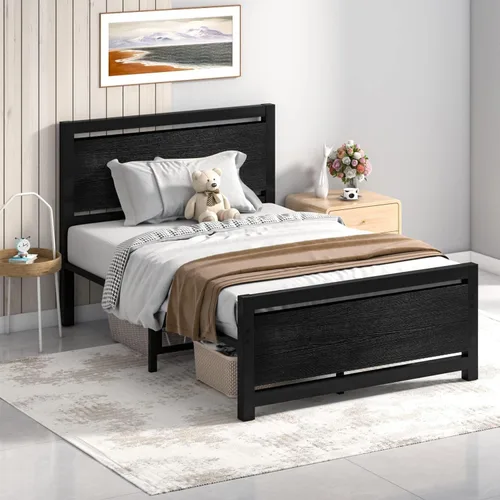 Vista 7 de Catrimown - Bases de cama individuales con cabecero, base de cama metálica de tamaño individual con fuerte soporte de listones de acero, cama