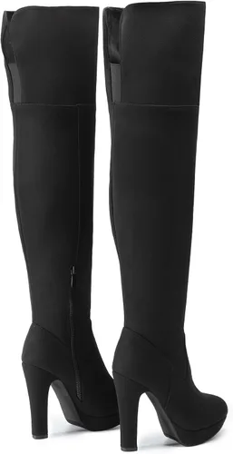 Vista 5 de DREAM PAIRS Botas altas para mujer, con plataforma, negras, tacón alto robusto, por encima de la rodilla Negro