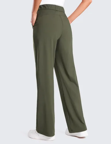 Vista 2 de CRZ YOGA Pantalones casuales elásticos en 4 direcciones para mujer de 30.5 pulgadas, rectos, pierna ancha, pantalones de trabajo, pantalones