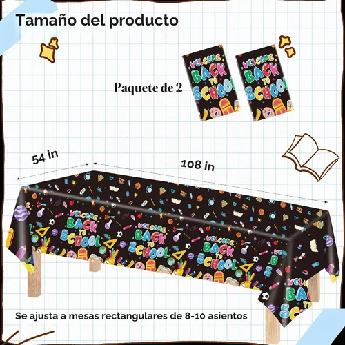Vista 2 de 2 manteles de bienvenida de regreso a clases, 54 x 108 pulgadas, desechables, de plástico, impermeable, decoración para fiesta del primer día