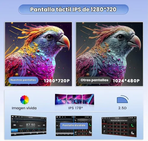 Vista 4 de 8 Core 4+64 GB 7 pulgadas Android 15 Doble DIN coche estéreo inalámbrico Carplay, pantalla táctil Android Auto receptor de radio de coche con 59UI