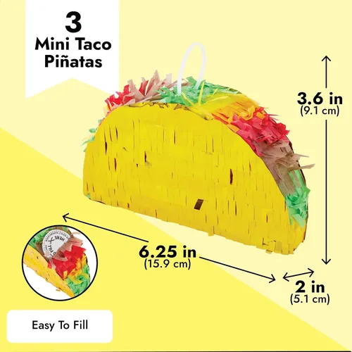 Vista 3 de BLUE PANDA Paquete de 3 mini piñatas para taco, 6.25 x 2 x 3.6 pulgadas, decoraciones de tacos y mini piñata