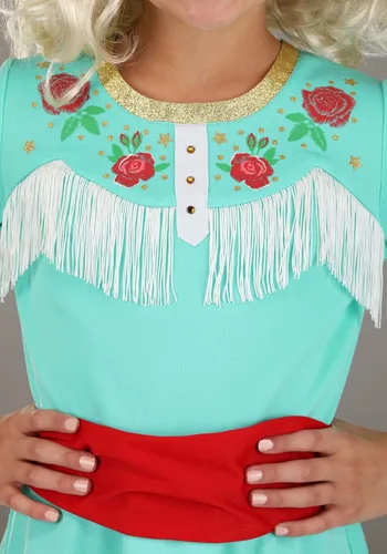 Vista 4 de Disfraz de estrella del país occidental para niña, vestido floral azul de la cantante de Nashville Diva para cosplay de personajes