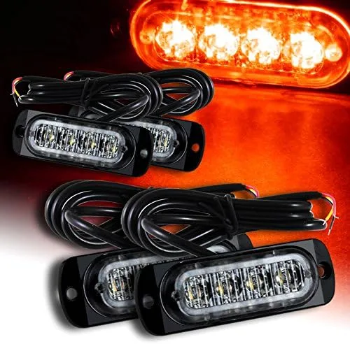 Vista 4 de Luces LED estroboscópicas de emergencia, 4 unidades, color ámbar, 4 LED, luz estroboscópica intermitente de emergencia, precaución, barra de luz