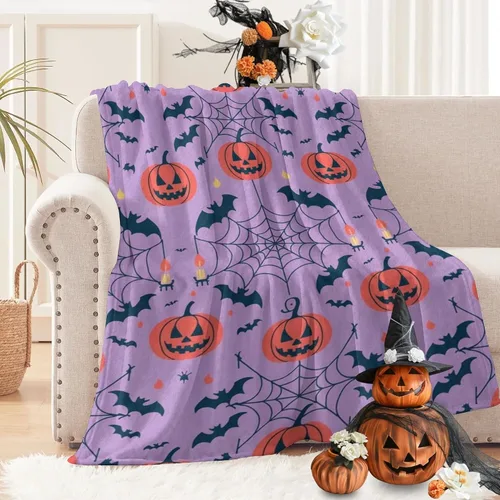 Vista 13 de D-Story Manta de vellón de Halloween, manta de calabaza de otoño para sofá, cama, habitación, regalos de Acción de Gracias para niños y adultos, 50