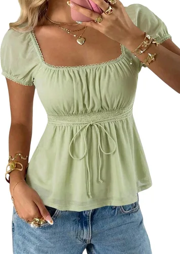 Vista 12 de SOLY HUX Blusa de verano de manga corta para mujer Blanco sólido