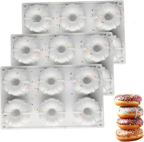 Vista 6 de Moldes de gelatina de silicona, 3 moldes de silicona para gelatina, 6 cavidades, antiadherentes para hornear donas, pasteles, brownies, mousse, molde