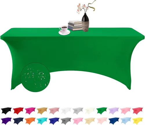 Vista 150 de Paquete de 2 fundas de mesa de elastano impermeables para mesas rectangulares, 6 pies, negras, elásticas, resistentes a manchas, para todas