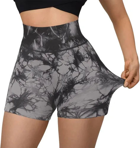Vista 6 de SUUKSESS - Shorts deportivos sin costuras para mujer, shorts de cintura alta y con realce de glúteos para entrenamiento