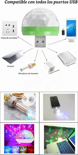 Vista 3 de Luces USB para fiesta, mini bola de discoteca, pequeña bola mágica, control de sonido, luz de escenario de DJ, lámpara estroboscópica RGB colorida