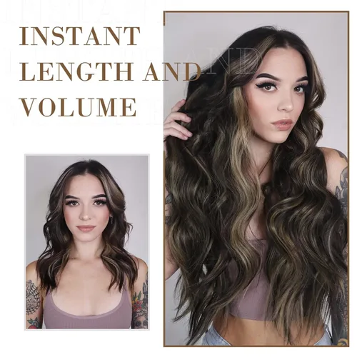 Vista 4 de REECHO Extensiones de cabello, 4 piezas, extensiones de cabello con clip HE001, extensiones de cabello sintéticas naturales y suaves para mujer