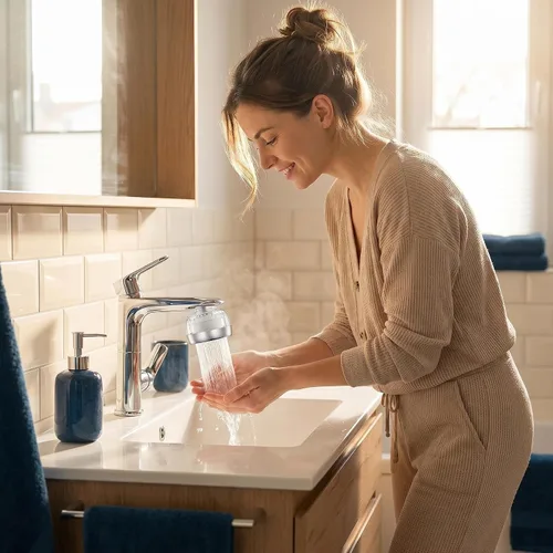 Vista 4 de Filtro de agua para fregadero de baño de larga duración. Elimina el 99% del cloro y metales pesados. Suavizante de agua dura. Purificador