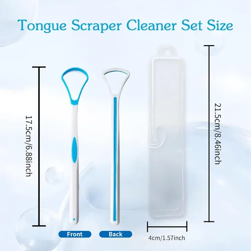 Vista 2 de Limpiador raspador de lengua de 5 piezas para adultos y niños, coloridos cepillos de lengua de plástico para el cuidado bucal, kit de raspadores