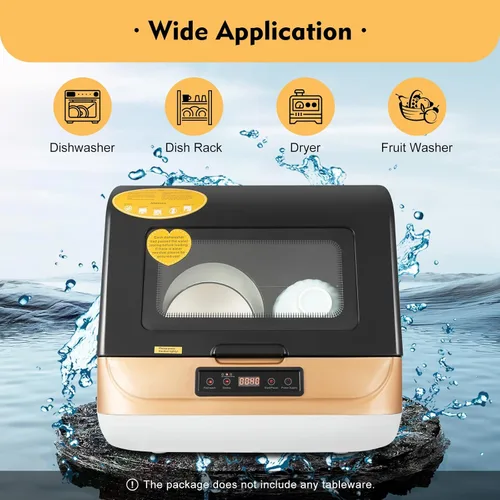 Vista 7 de Lavavajillas portátil para encimera con tanque de agua integrado de 5 L, brazos de pulverización de 360°, 4 programas de lavado para apartamentos