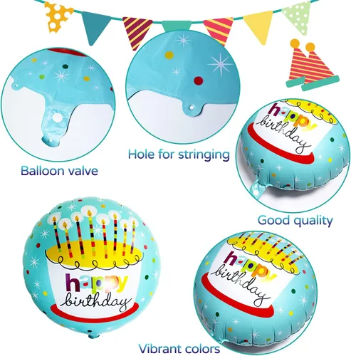 Vista 11 de 24 piezas de globos de aluminio de feliz cumpleaños de 45 cm redondos de helio flotantes de mylar, globos inflables para suministros de decoración