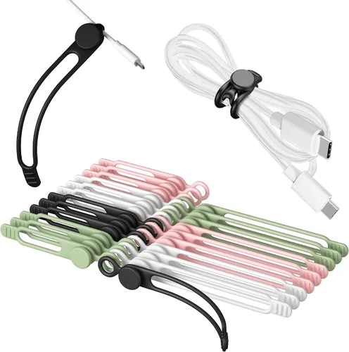 Vista 9 de 20 bridas de silicona para cables de 3 pulgadas, organizador de cables reutilizables pequeños para cables de carga, auriculares, cables de Negro