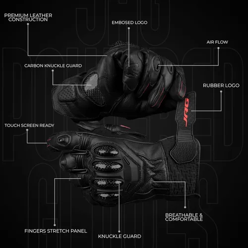 Vista 4 de J.A.G. Guantes de Motocicleta de Piel para Hombre - Protección de Nudillo de Fibra de Carbono, Motocicleta, Deportes Motorizados, Bicicleta