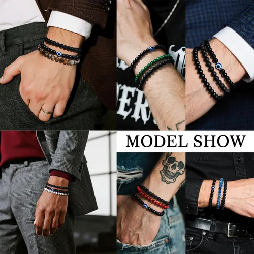 Vista 4 de Pulsera contra el mal de ojo de 0.236 pulgadas, pulseras de cuentas ajustables elásticas naturales