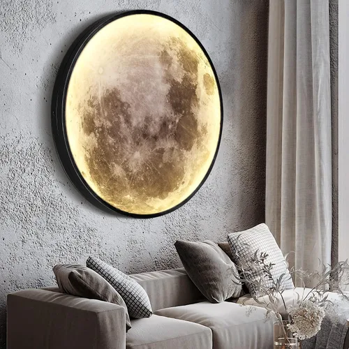 Vista 8 de Lámpara de pared de luna regulable de 9.5 pulgadas con control remoto, moderna lámpara de pared LED enchufable, lámpara de pared negra de 12 W