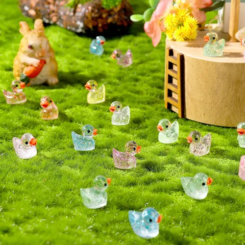 Vista 4 de Fuyamp - 120 mini patos de resina, lindas figuras de pato en miniatura coloridas para proyectos de bricolaje, acuario, decoración del hogar