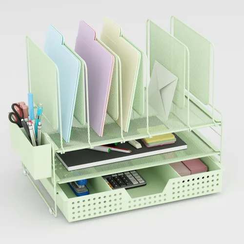 Vista 8 de LEKETREE Organizador de escritorio, organización de oficina con soporte de archivos vertical, organizador de archivos con cajón y soporte
