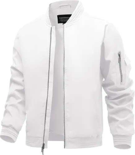 Vista 25 de Polu Chaquetas bomber para hombre con bolsillos, chaquetas cortavientos ligeras, cremallera de 2 vías, abrigo casual de negocios para otoño e