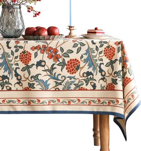 Vista 43 de [Usado] patdrea Mantel largo de lino de diseño verde para mesa rectangular, mantel vintage transpirable con patrón de frutas amarillas, funda