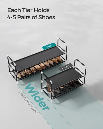 Vista 5 de SONGMICS - Estante para zapatos de 2 niveles, almacenamiento de zapatos para armario de pasillo, delgado y que ahorra espacio, marco de metal, Negro