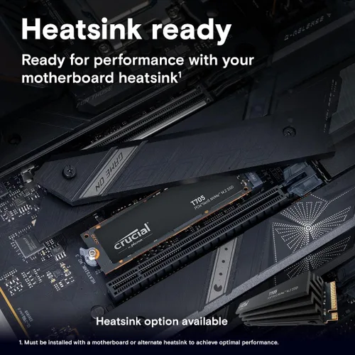 Vista 4 de Crucial T705 PCIe Gen5 NVMe SSD de 1 TB, hasta 13,600 MB/s, TLC NAND, compatible con Intel y Ryzen, para juegos intensivos y almacenamiento de alta