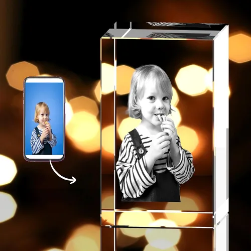 Vista 2 de Foto de cristal 3D personalizada con foto 3D grabada en 3D, regalo de imagen grabada con láser 3D con foto para mamá, papá, niños, regalo de Navidad