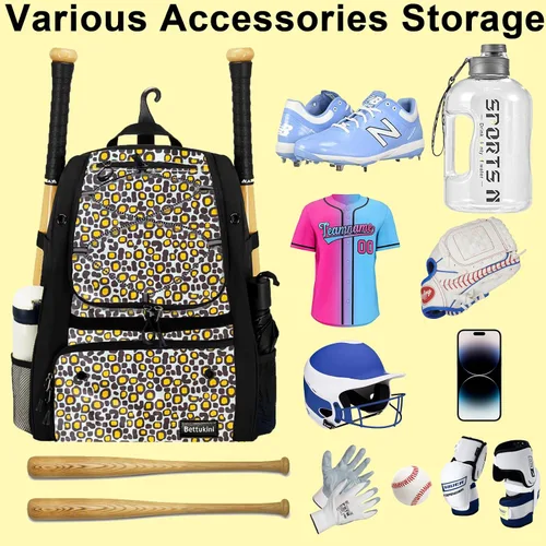 Vista 80 de Bolsa de béisbol juvenil con compartimento ventilado para zapatos, bolsa de bate de sóftbol para guantes de bateo, casco, equipo de teeball