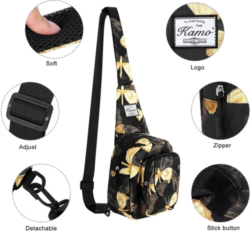 Vista 4 de Kamo Bolso bandolera para mujer, bolso cruzado casual, mochila cruzada floral, mochila cruzada de viaje, bolsa de hombro para senderismo