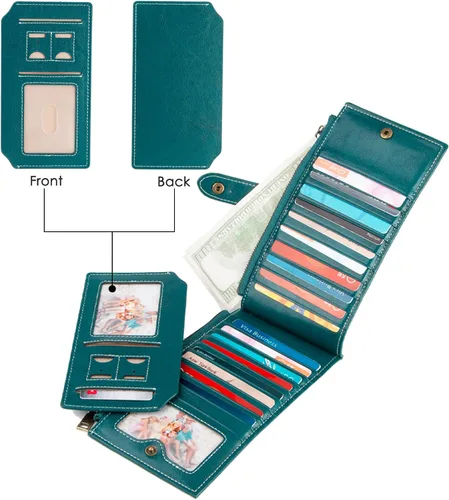 Vista 3 de KELEEL Cartera de mujer con bloqueo RFID plegable de piel auténtica con doble bolsillo con cremallera extraíble, funda para tarjetas múltiples