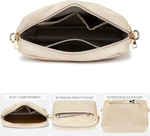 Vista 4 de Bolso cruzado de cuero para mujer con cremallera y hombro para cámara