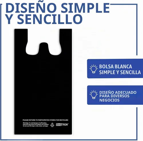 Vista 3 de Bolsas de transporte de camisetas Bagtron, bolsas de plástico desechables con asas para compras y restaurantes, 1/8 barril, 0.51 mils, color negro