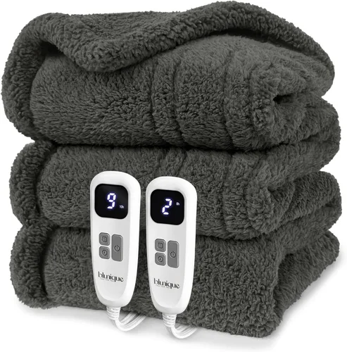 Vista 21 de Heated Blanket Electric Blanket Queen - Fast Heating Blanket Throw Dual Control Double Sided Sherpa with 10 Heating Levels & 2-10 Hours Auto Off