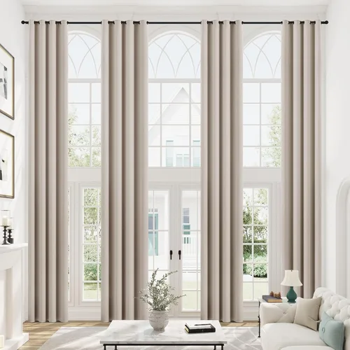 Vista 8 de mstexa Cortinas opacas beige para techo alto sala de estar, cortinas extralargas de lino sintético con ojales para cortinas de casa de 2 pisos