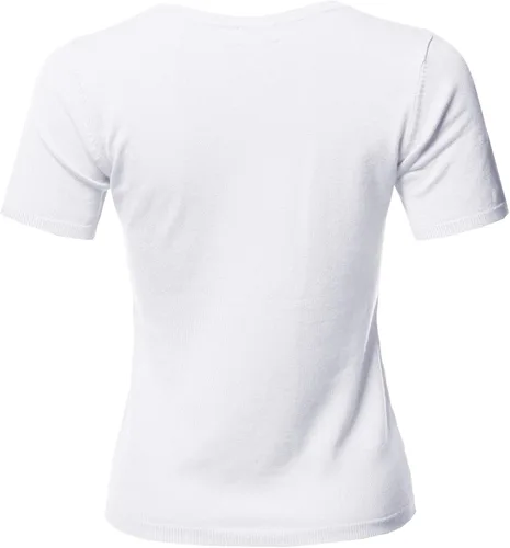 Vista 2 de Suéter de punto de viscosa de manga corta con cuello redondo liso para mujer