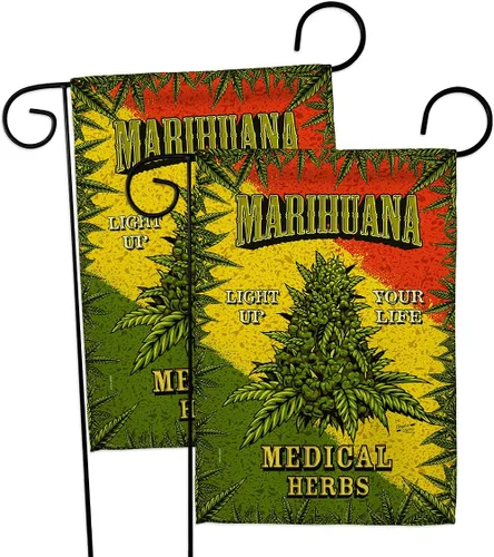 Vista 5 de Marihuana Burlap Garden Flags 2pcs Pack Novelty Trendy Popular New Trend Interesting Exciting Small Decorative Gift Yard House Banner Double-Sided